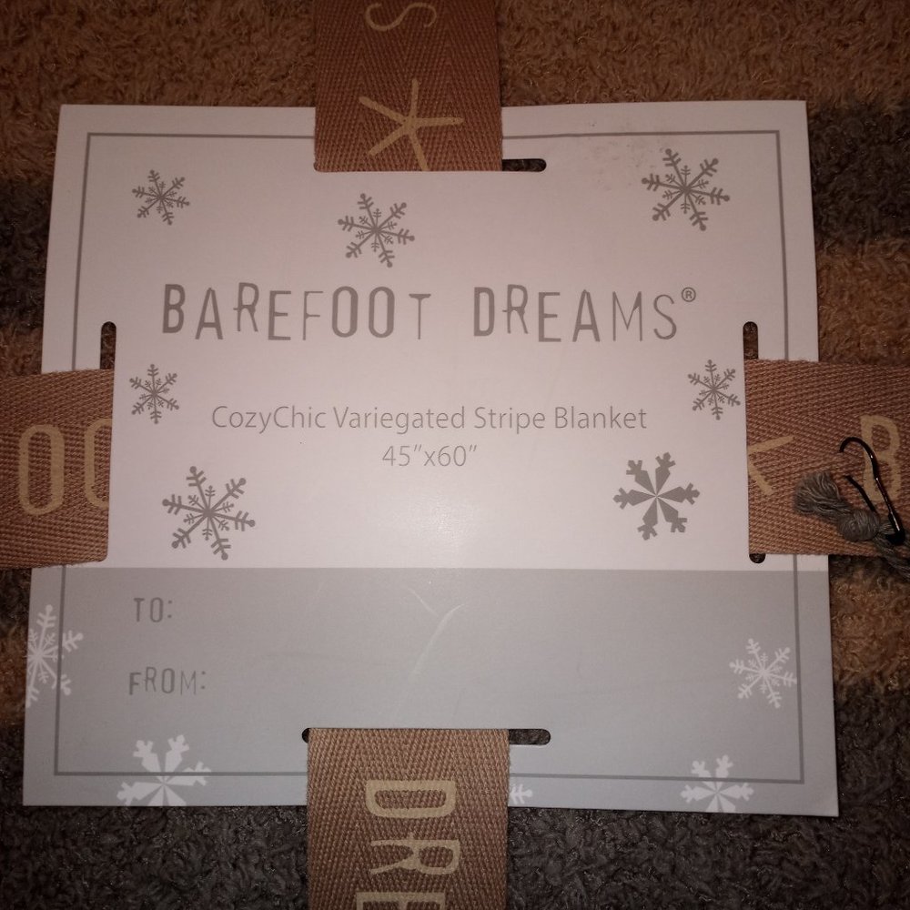 BAREFOOT DREAMS CozyChic Variegated Striped Blanket Throw - Tan/Warm Gray - Picture 6 of 10